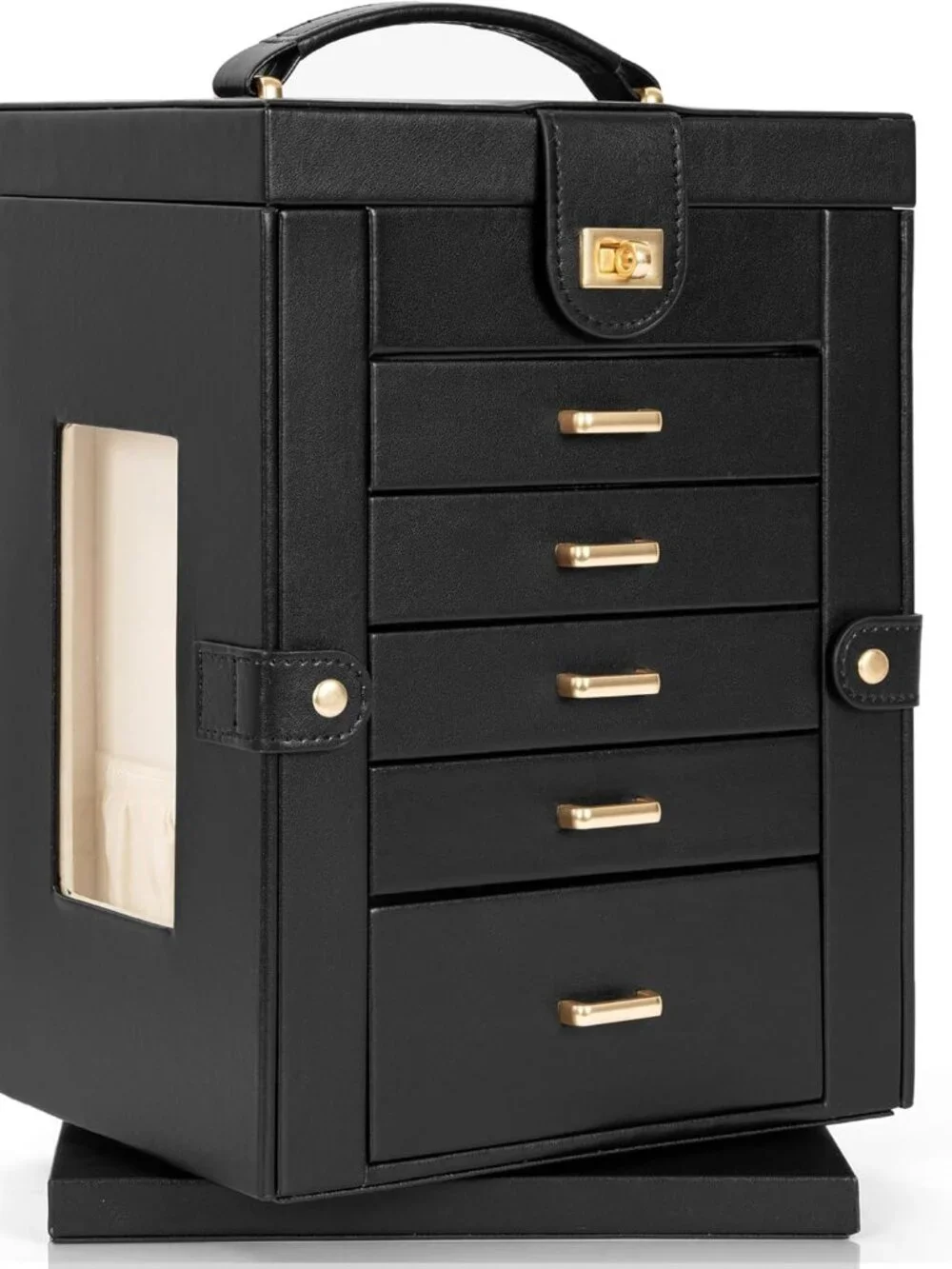 Elegant 6-Tier Leather Jewelry Organizer with Mirror & 360° Rotation